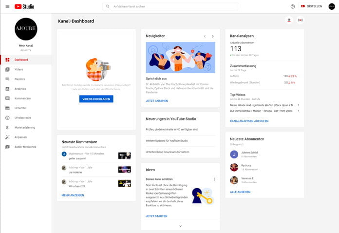 YouTube Studio - 7 essenzielle Analytics für deinen Kanal 11 YouTube Studio Dashboard