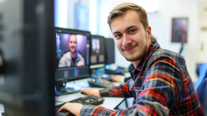 Bildformate - Mann sitzt auf der Arbeit vorm PC und bearbeitet gerade Bilder