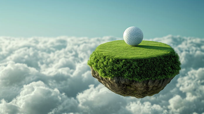 Cloud Gaming - Glofball liegt auf einer schwebenden Insel im Himmer über den Wolken