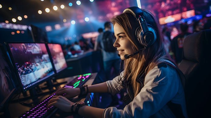 Steam Komplettierung - Gamerin zockt auf einem Event