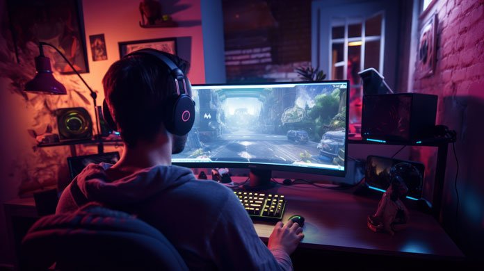 Steam Komplettierung - Gamer zockt zu Hause alleine an seinem PC 