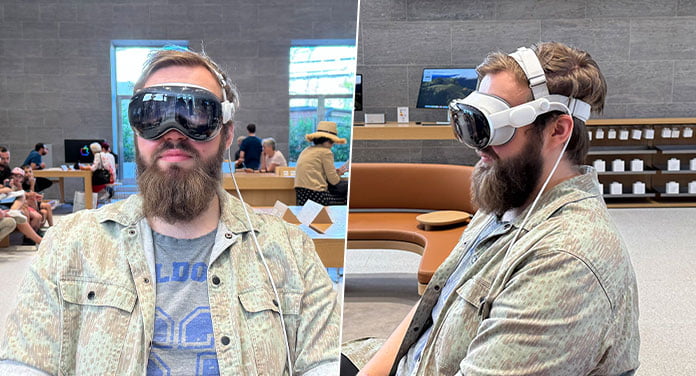 Apple Vision Pro - Unser Mitarbeiter im Apple Store am Kudamm be der Demo der Apple Vision Pro