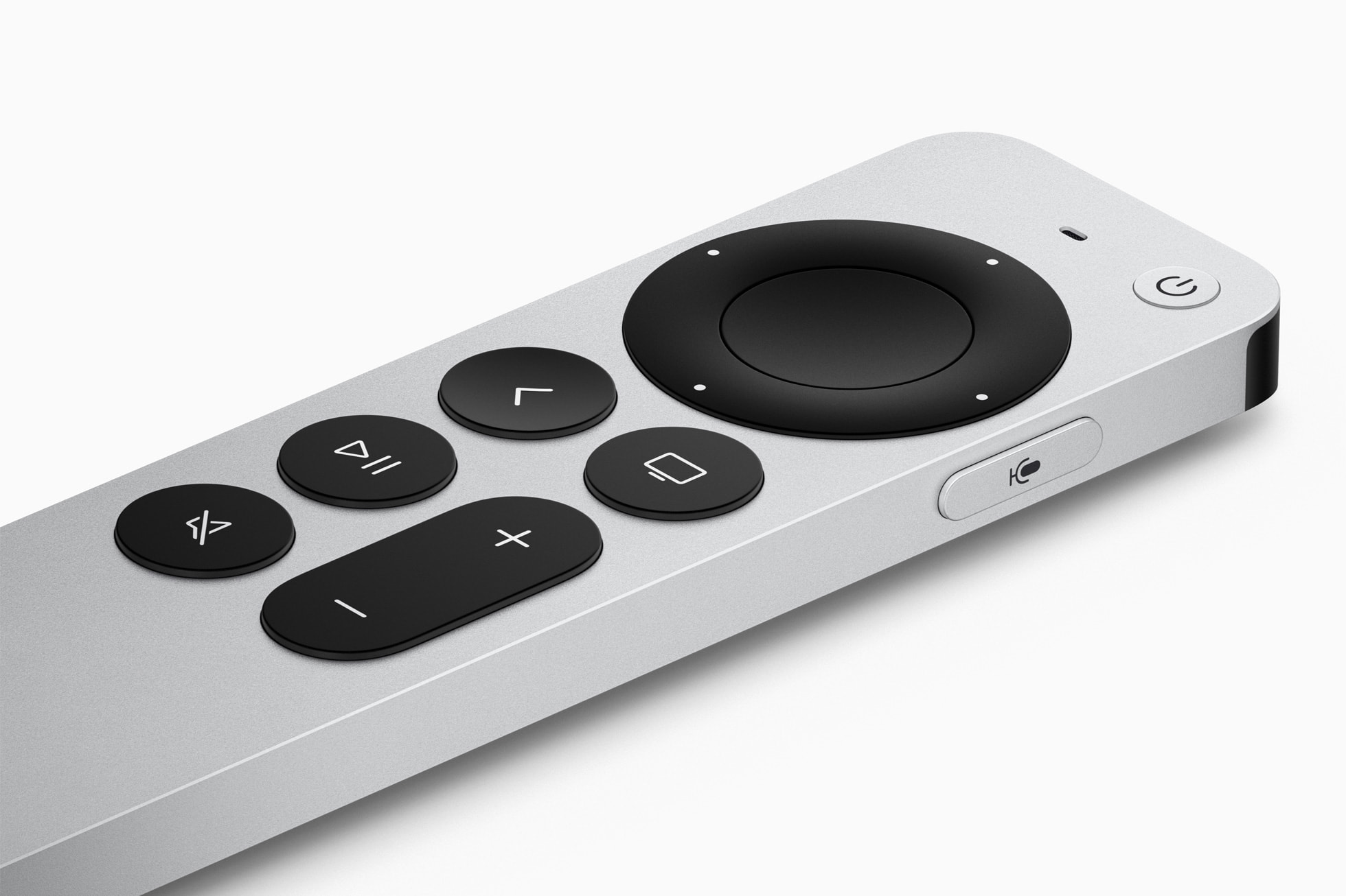 Siri Remote der dritten Generation mit Clickpad und Tasten in Nahaufnahme.